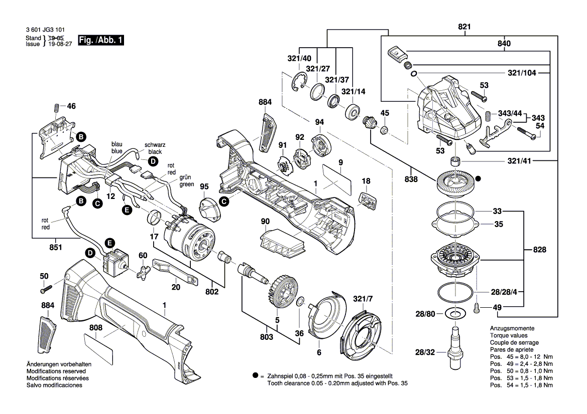 для аккумуляторной шлифмашины Bosch GWS 18V-10 C 18 V 3601JG3101, деталировка 1