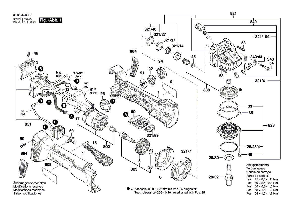 для аккумуляторной шлифмашины Bosch GWS 18V-10 PSC 18 V 3601JG3F01, деталировка 1