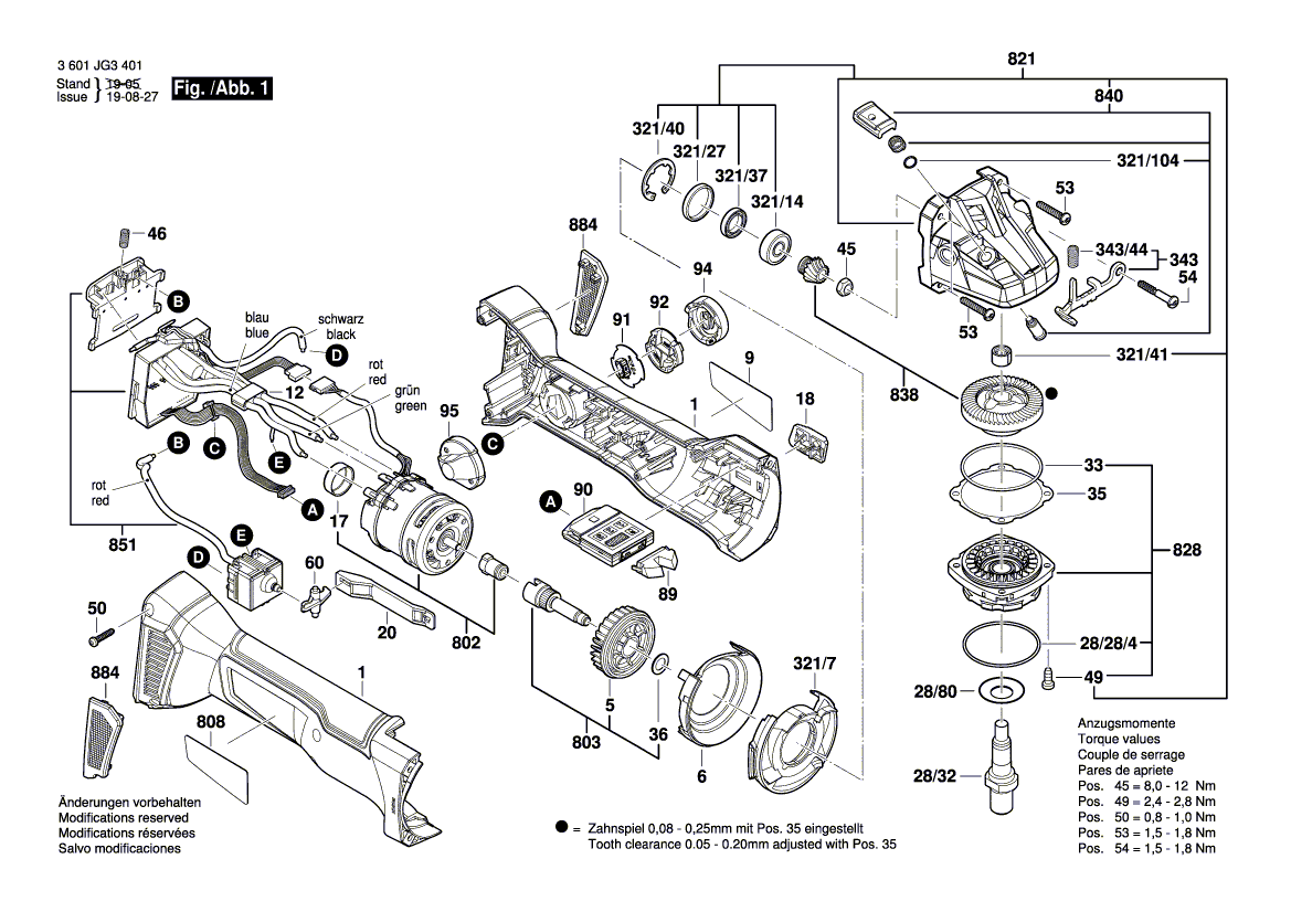 для аккумуляторной шлифмашины Bosch GWS 18V-10 SC 18 V 3601JG3401, деталировка 1