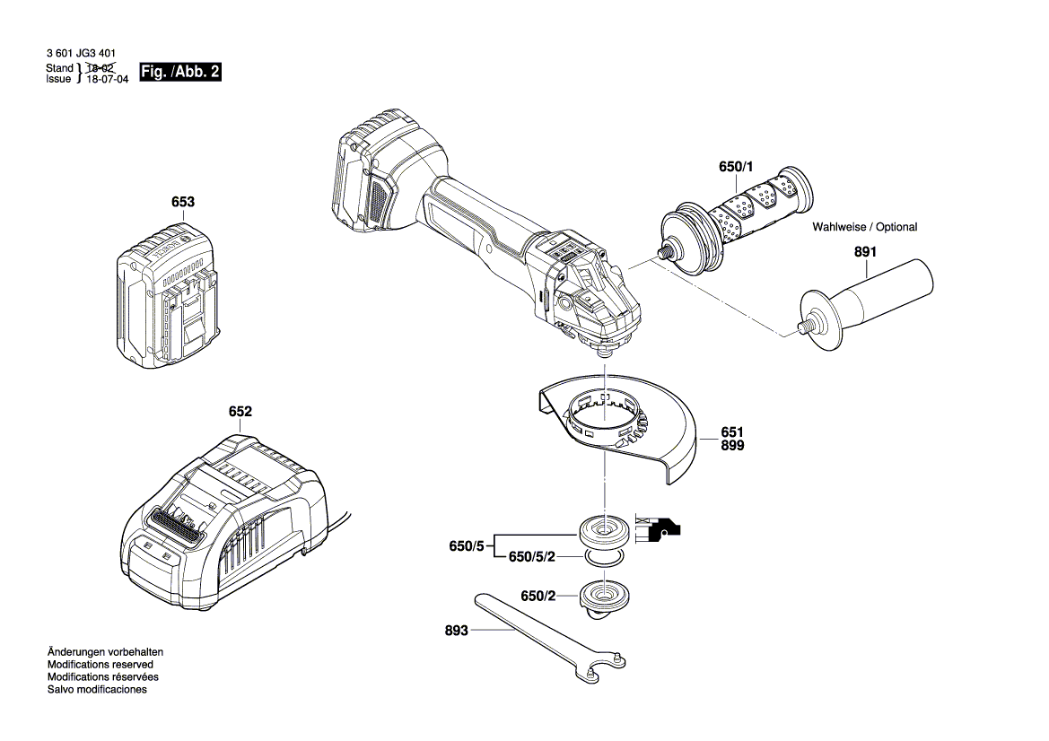 для аккумуляторной шлифмашины Bosch GWS 18V-10 SC 18 V 3601JG3401, деталировка 2