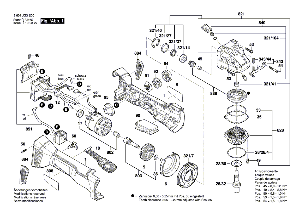 для аккумуляторной шлифмашины Bosch GWS 18V-45PSC 18V 3601JG3E00, деталировка 1