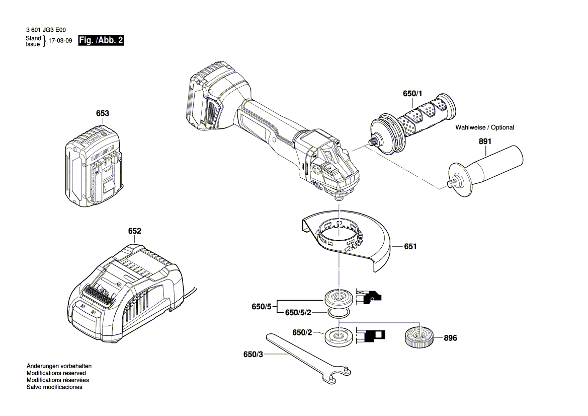 для аккумуляторной шлифмашины Bosch GWS 18V-45PSC 18V 3601JG3E00, деталировка 2