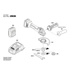 для аккумуляторной шлифмашины Bosch GWS 18V-45PSC 18V 3601JG3F00, деталировка 2