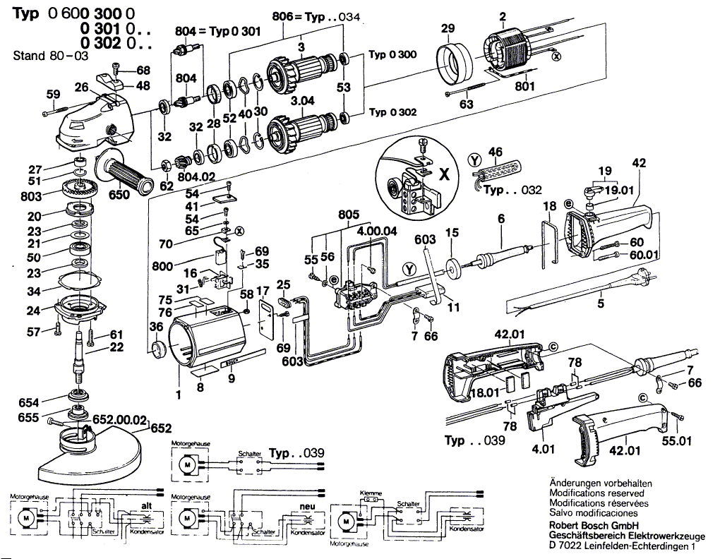 для угловой шлифмашины Bosch 220 V 0600300003, деталировка 1