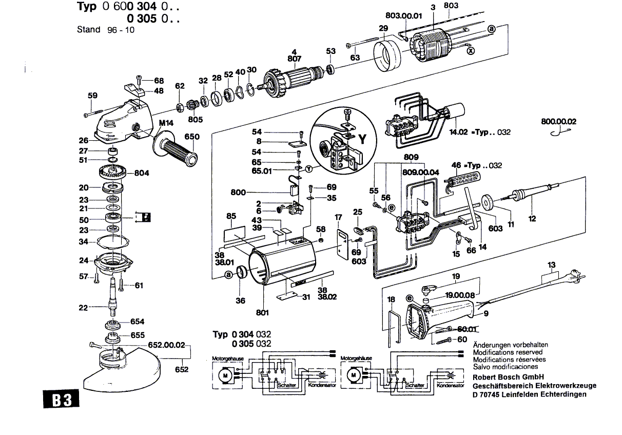 для угловой шлифмашины Bosch 220 V 0600304003, деталировка 1