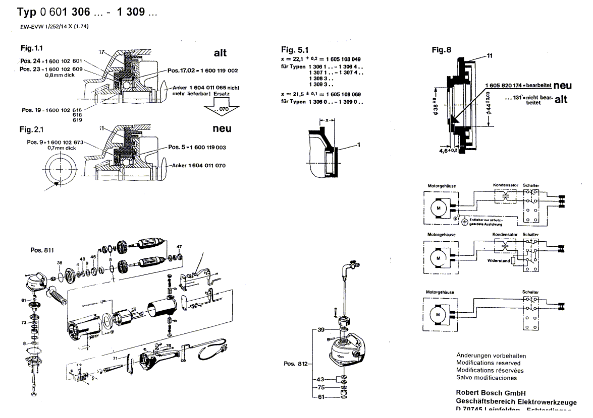 для угловой шлифмашины Bosch 220 V 0601306103, деталировка 2