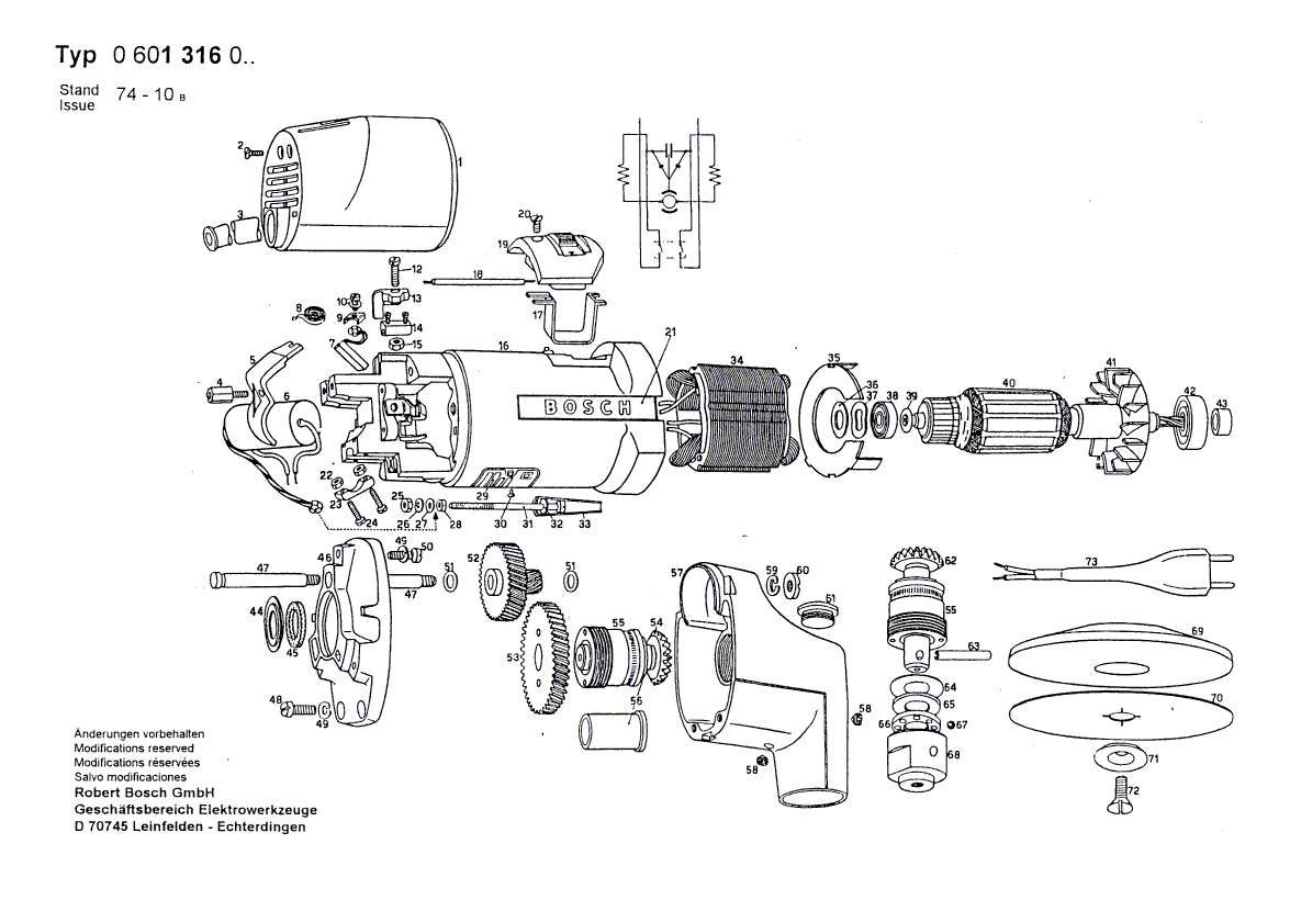 для угловой шлифмашины Bosch 220 V 0601316003, деталировка 1