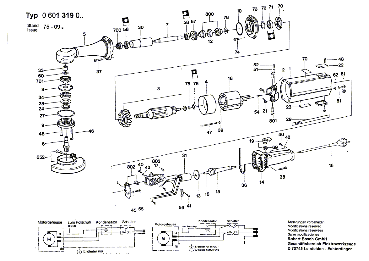 для угловой шлифмашины Bosch 220 V 0601319003, деталировка 1