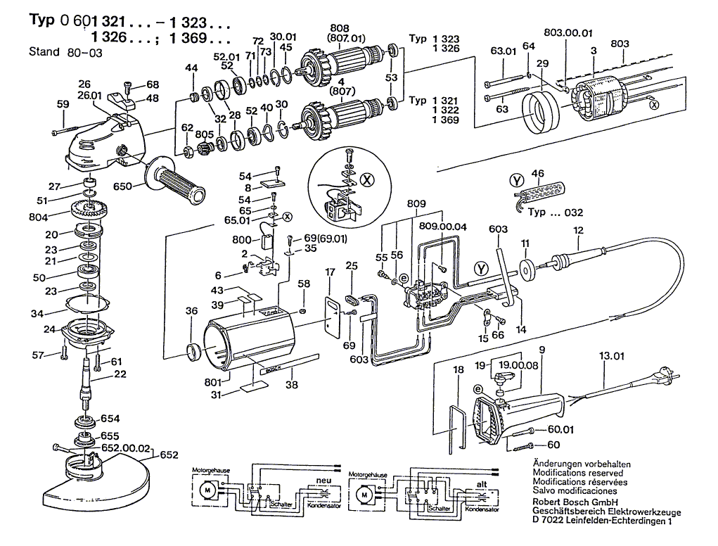 для угловой шлифмашины Bosch 220 V 0601321003, деталировка 1