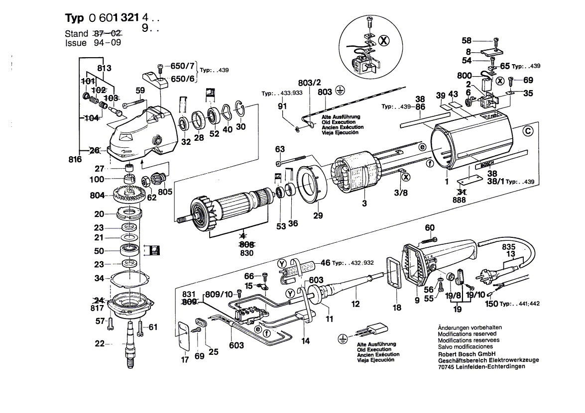 для угловой шлифмашины Bosch 220 V 0601321903, деталировка 1