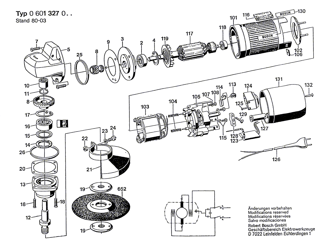 для угловой шлифмашины Bosch 220 V 0601327003, деталировка 1