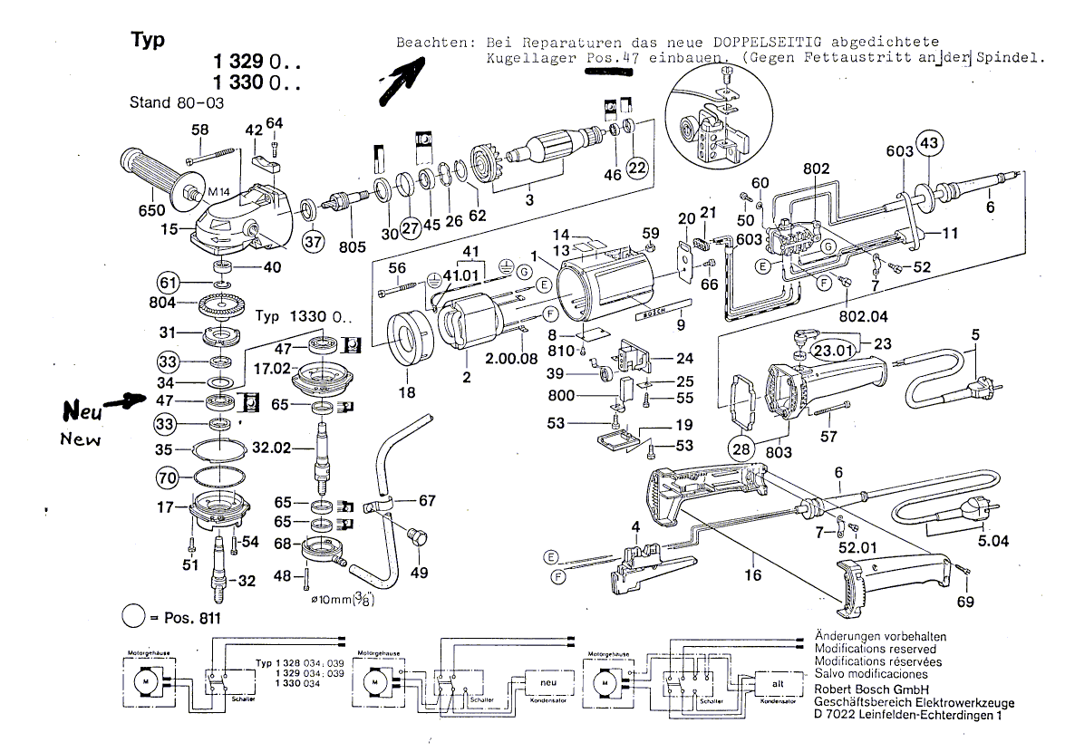 для угловой шлифмашины Bosch 220 V 0601330003, деталировка 1