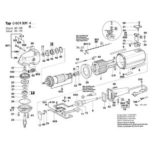 для угловой шлифмашины Bosch 220 V 0601331403, деталировка 1