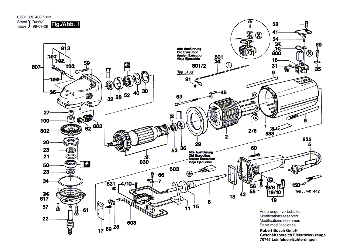 для угловой шлифмашины Bosch 220 V 0601332403, деталировка 1