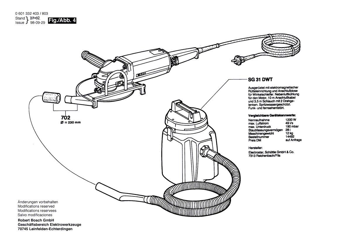 для угловой шлифмашины Bosch 220 V 0601332403, деталировка 4