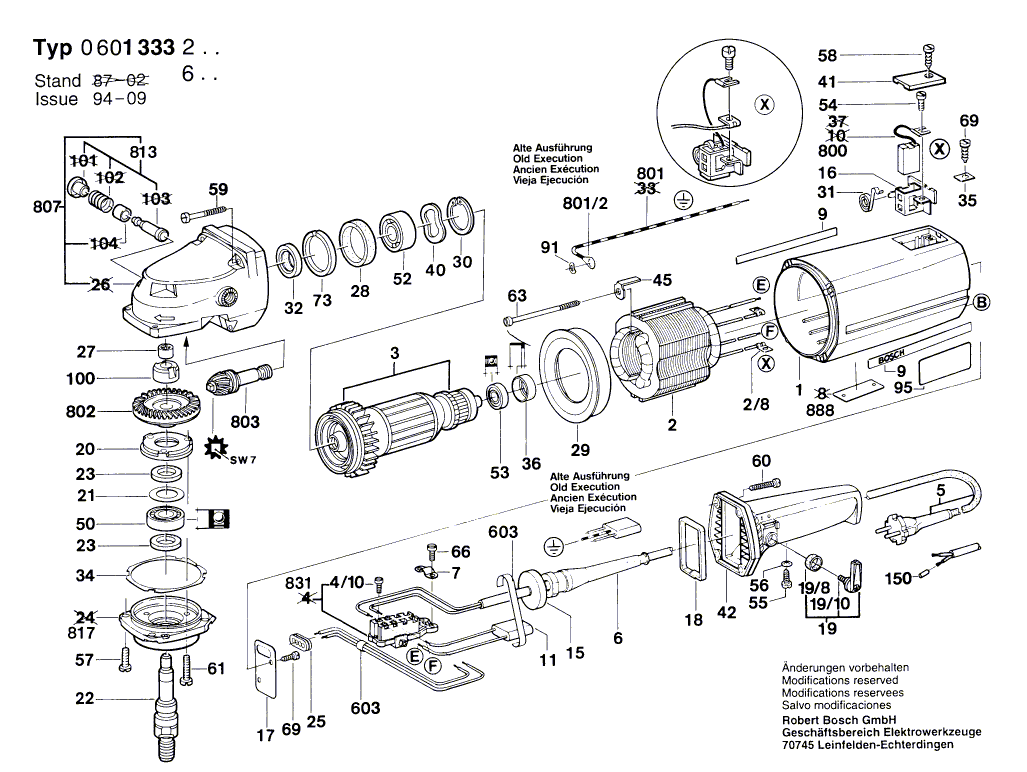 для угловой шлифмашины Bosch 220 V 0601333203, деталировка 1