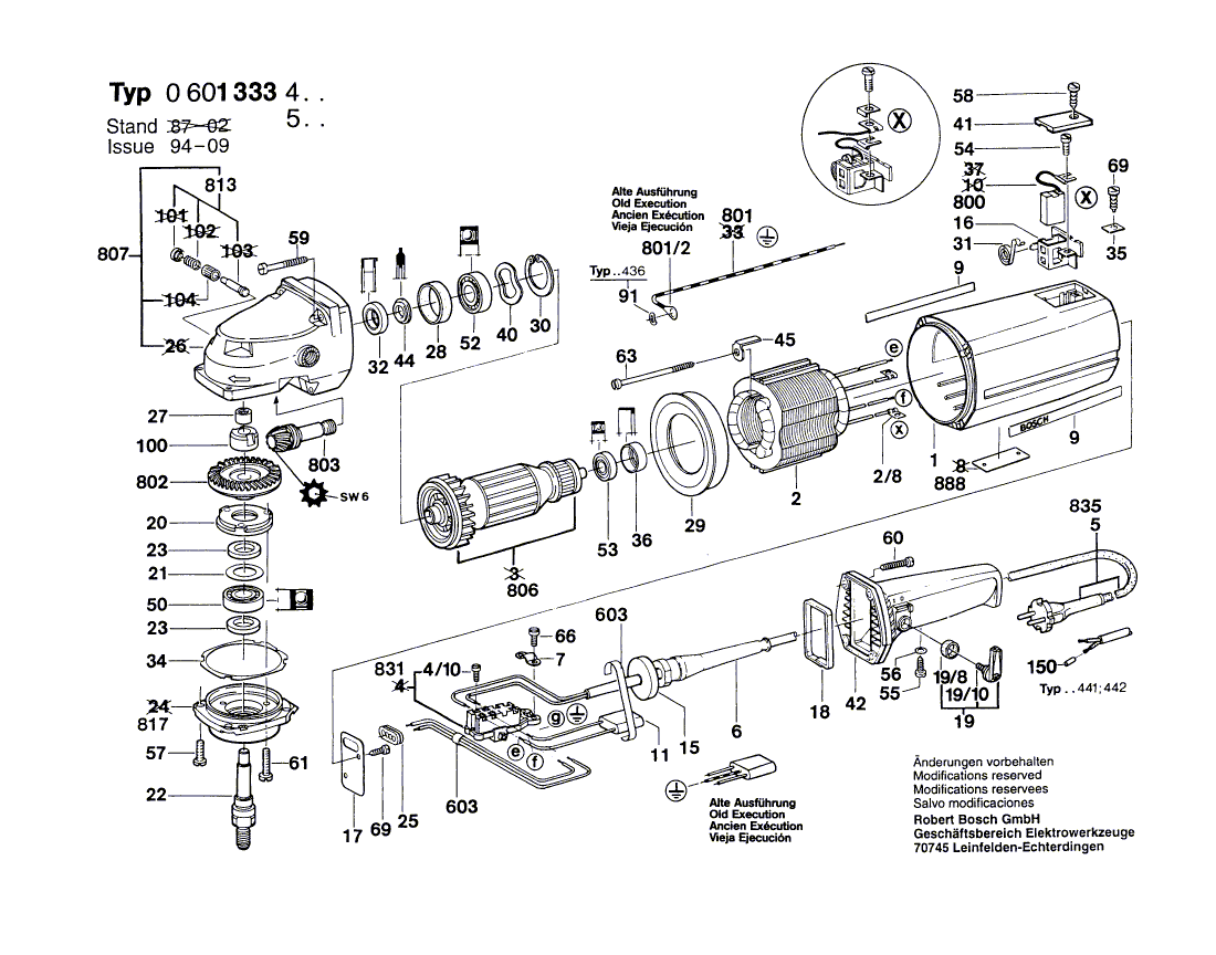 для угловой шлифмашины Bosch 220 V 0601333503, деталировка 1