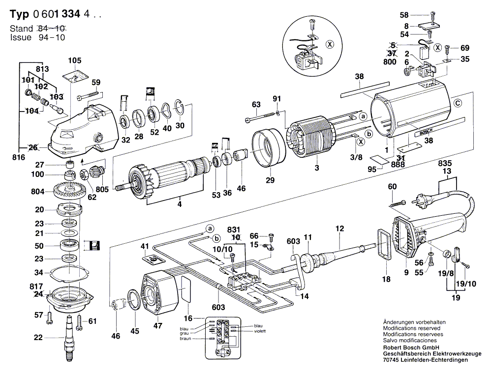 для угловой шлифмашины Bosch 220 V 0601334403, деталировка 1