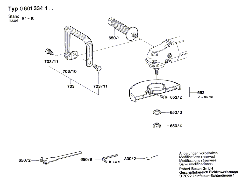 для угловой шлифмашины Bosch 220 V 0601334403, деталировка 2