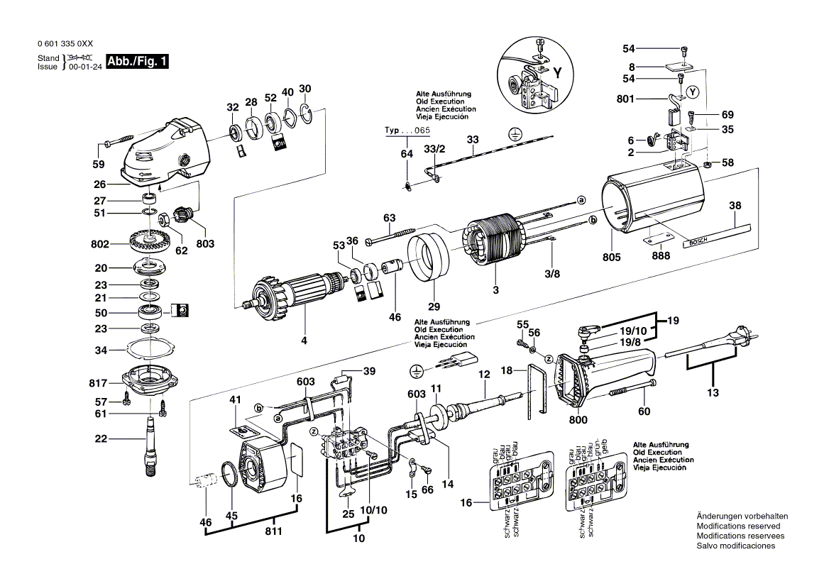 для угловой шлифмашины Bosch 220 V 0601335003, деталировка 1