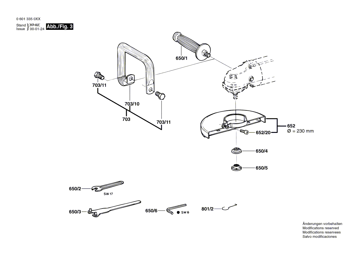 для угловой шлифмашины Bosch 220 V 0601335003, деталировка 3