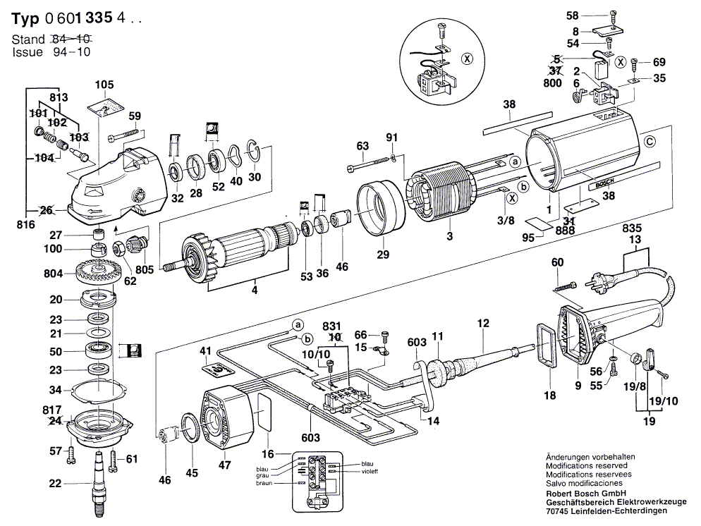 для угловой шлифмашины Bosch 220 V 0601335403, деталировка 1