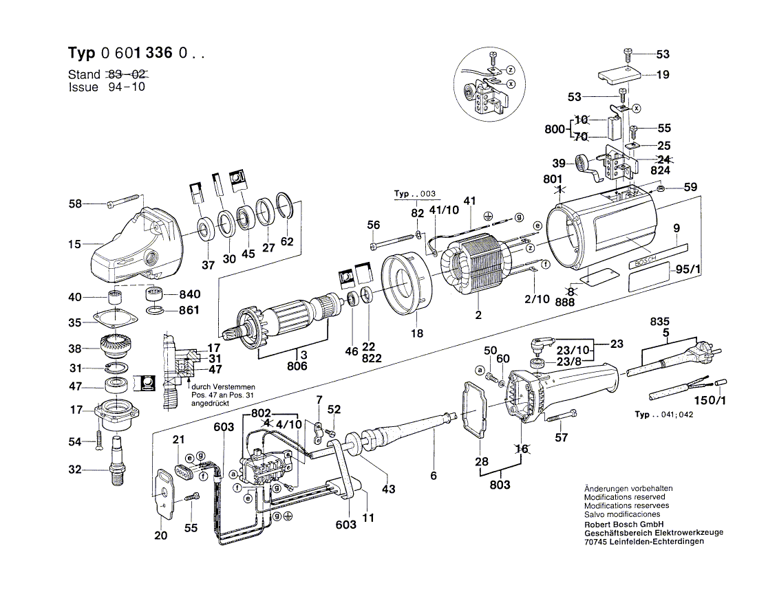 для угловой шлифмашины Bosch 220 V 0601336003, деталировка 1