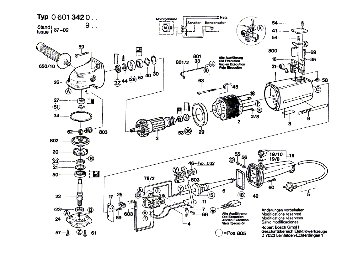 для угловой шлифмашины Bosch 220 V 0601342003, деталировка 1