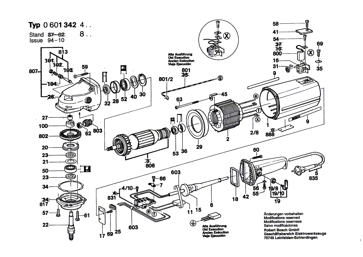 для угловой шлифмашины Bosch 220 V 0601342403, деталировка 1