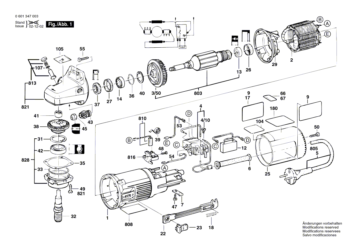 для угловой шлифмашины Bosch 230 V 0601347003, деталировка 1