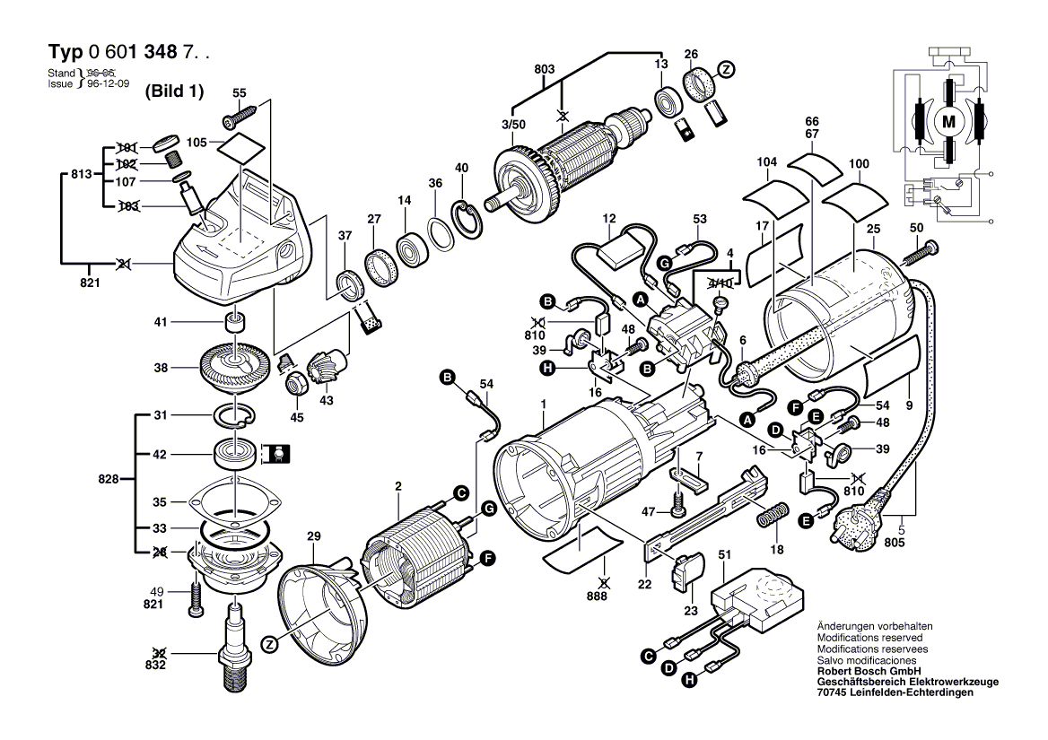 для угловой шлифмашины Bosch 230 V 0601348703, деталировка 1