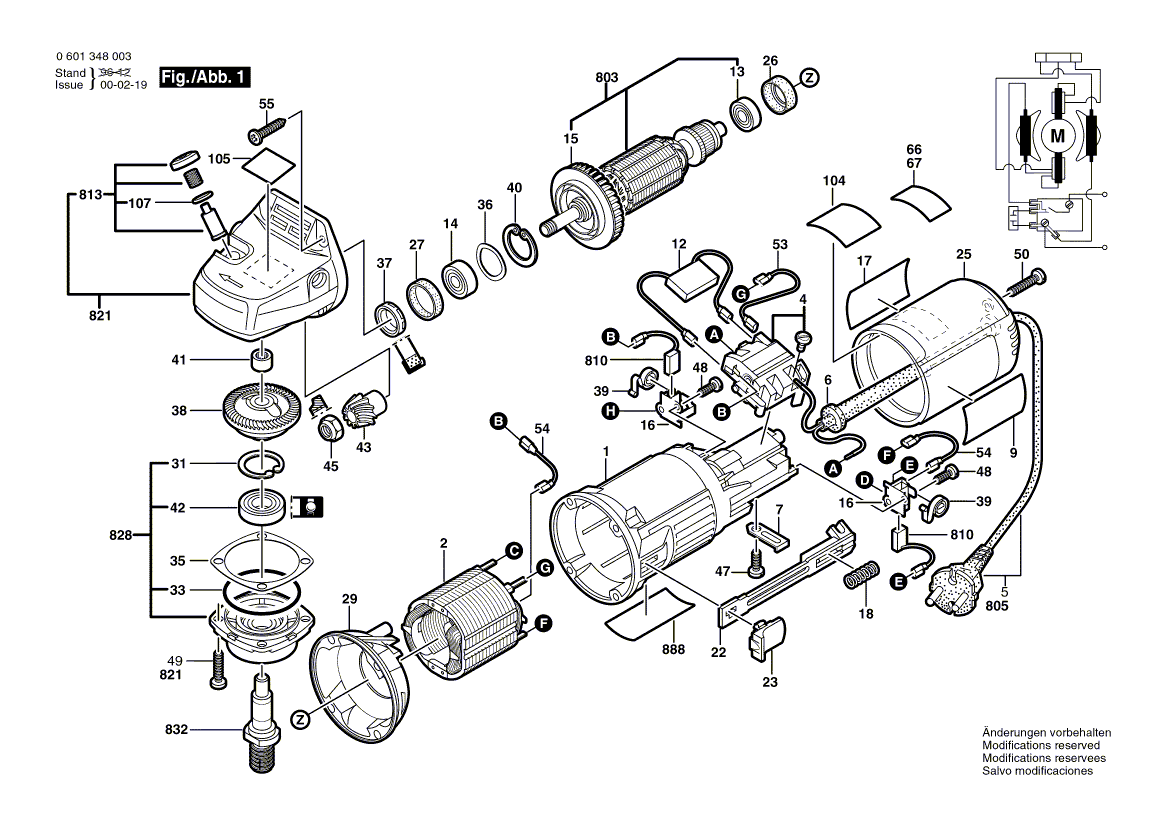 для угловой шлифмашины Bosch GEWS 1348.0 230 V 0601348003, деталировка 1