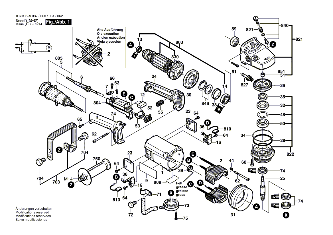 для угловой шлифмашины Bosch GNS 14 230 V 0601359061, деталировка 1