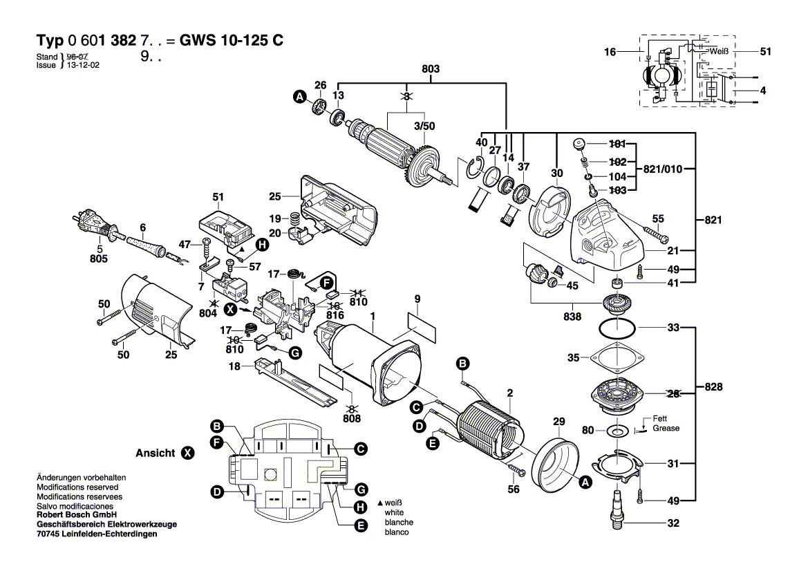 для угловой шлифмашины Bosch GWS 10-125 C 230 V 0601382703, деталировка 1