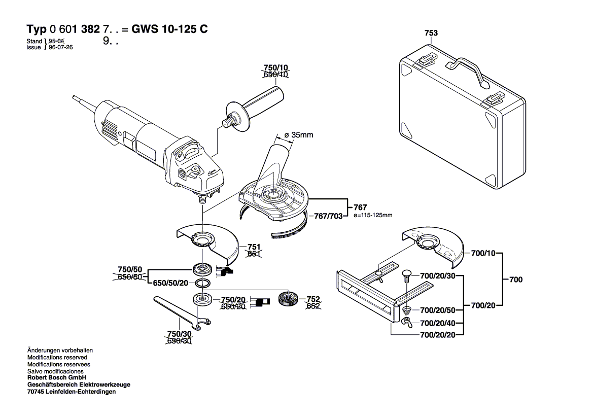 для угловой шлифмашины Bosch GWS 10-125 C 230 V 0601382703, деталировка 2