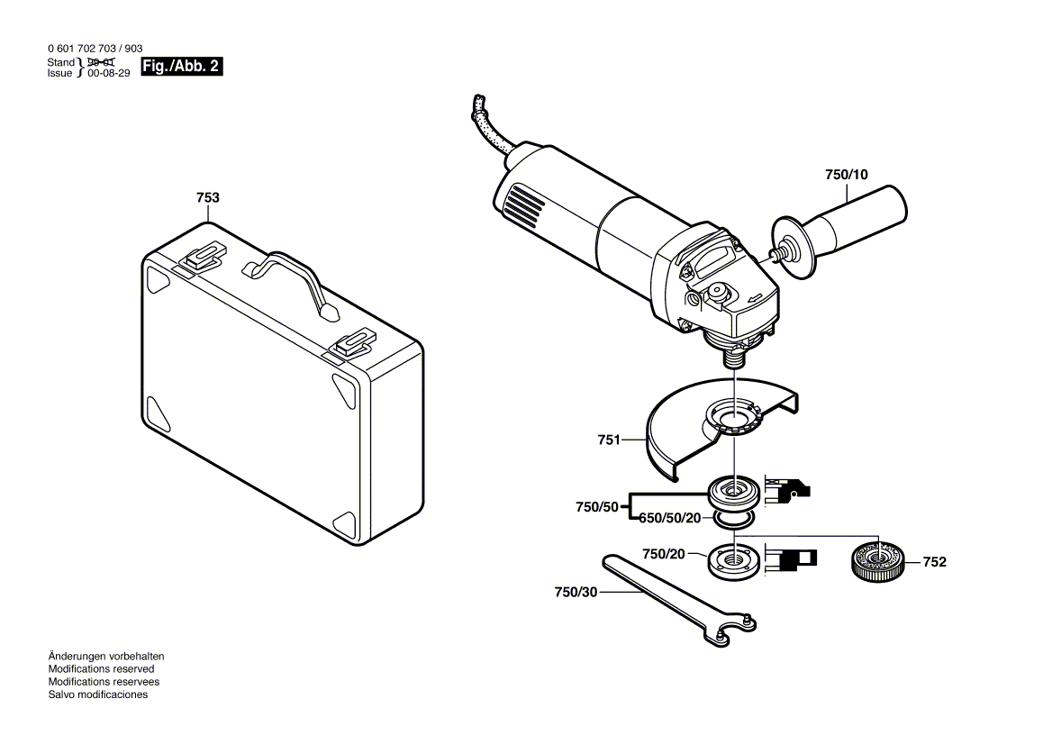 для угловой шлифмашины Bosch GWS 10-125 C 230 V 0601702703, деталировка 2