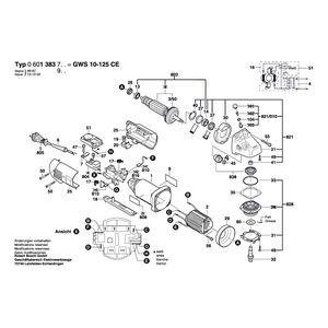 для угловой шлифмашины Bosch GWS 10-125 CE 230 V 0601383703, деталировка 1