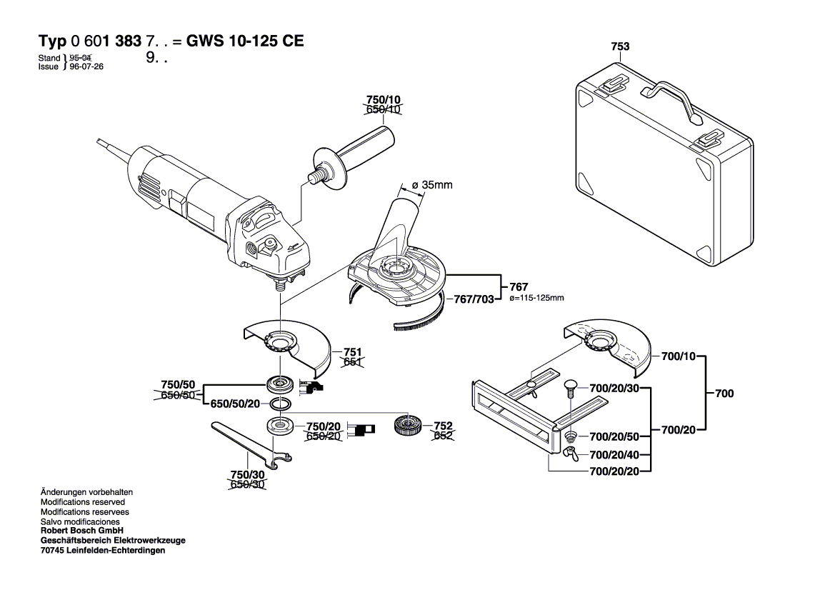 для угловой шлифмашины Bosch GWS 10-125 CE 230 V 0601383703, деталировка 2