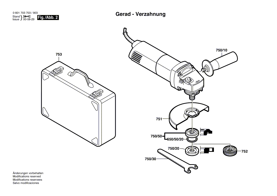 для угловой шлифмашины Bosch GWS 10-125 CE 230 V 0601703703, деталировка 2