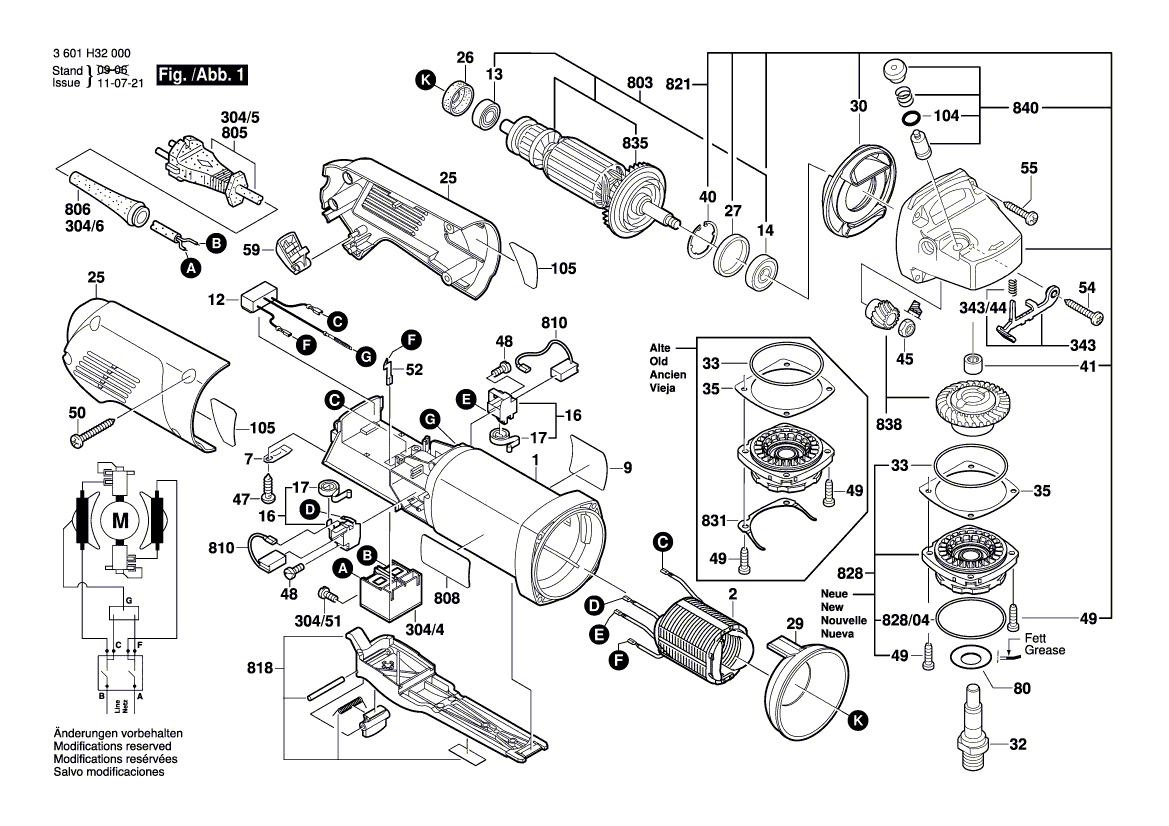 для угловой шлифмашины Bosch GWS 10-125 Z 230 V 3601H32000, деталировка 1