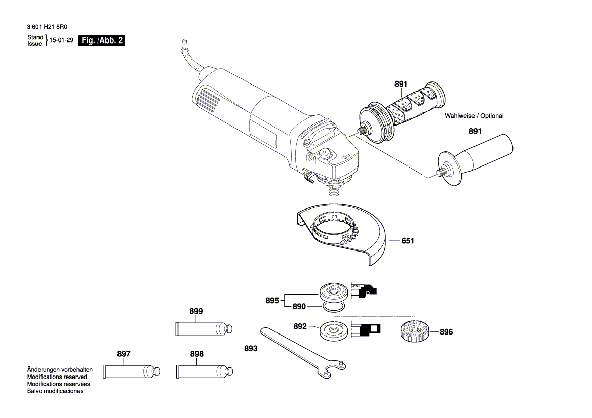 для угловой шлифмашины Bosch GWS 1000 230 V 3601H218R0, деталировка 2