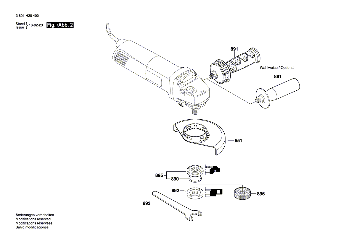для угловой шлифмашины Bosch GWS 1000 230 V 3601H28800, деталировка 2