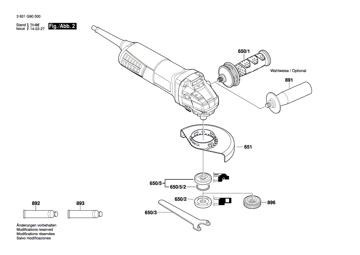 для угловой шлифмашины Bosch GWS 11-125 230 V 3601G92000, деталировка 2