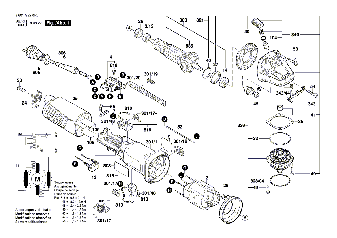 для угловой шлифмашины Bosch GWS 11-125 230 V 3601G920R0, деталировка 1