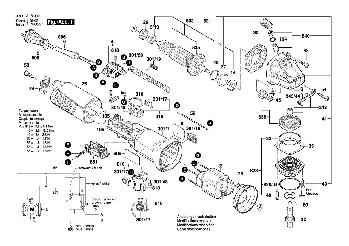 для угловой шлифмашины Bosch GWS 11-125 230 V 3601G9D000, деталировка 1