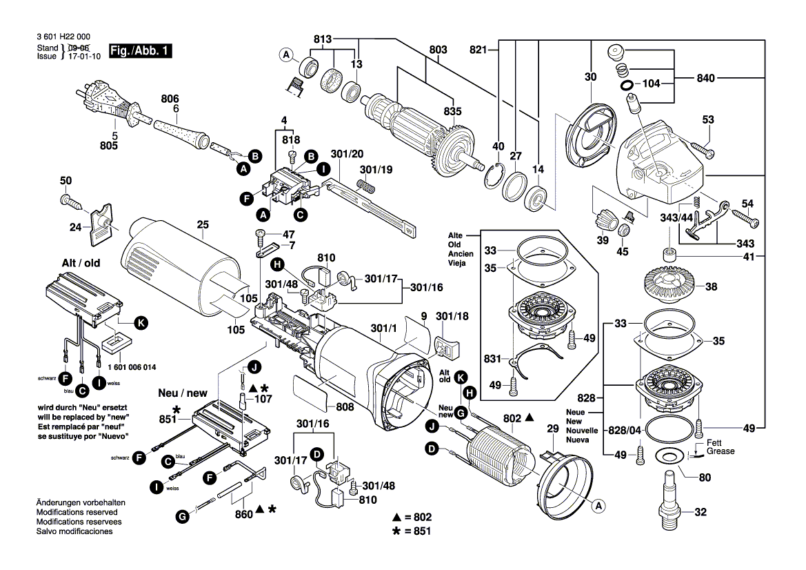 для угловой шлифмашины Bosch GWS 11-125 CI 230 V 3601H22000, деталировка 1