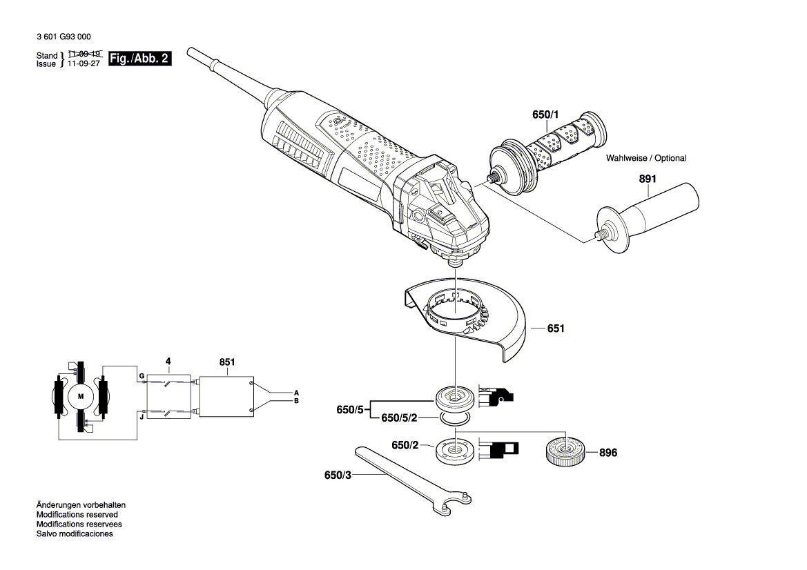 для угловой шлифмашины Bosch GWS 12-125 230 V 3601G93000, деталировка 2