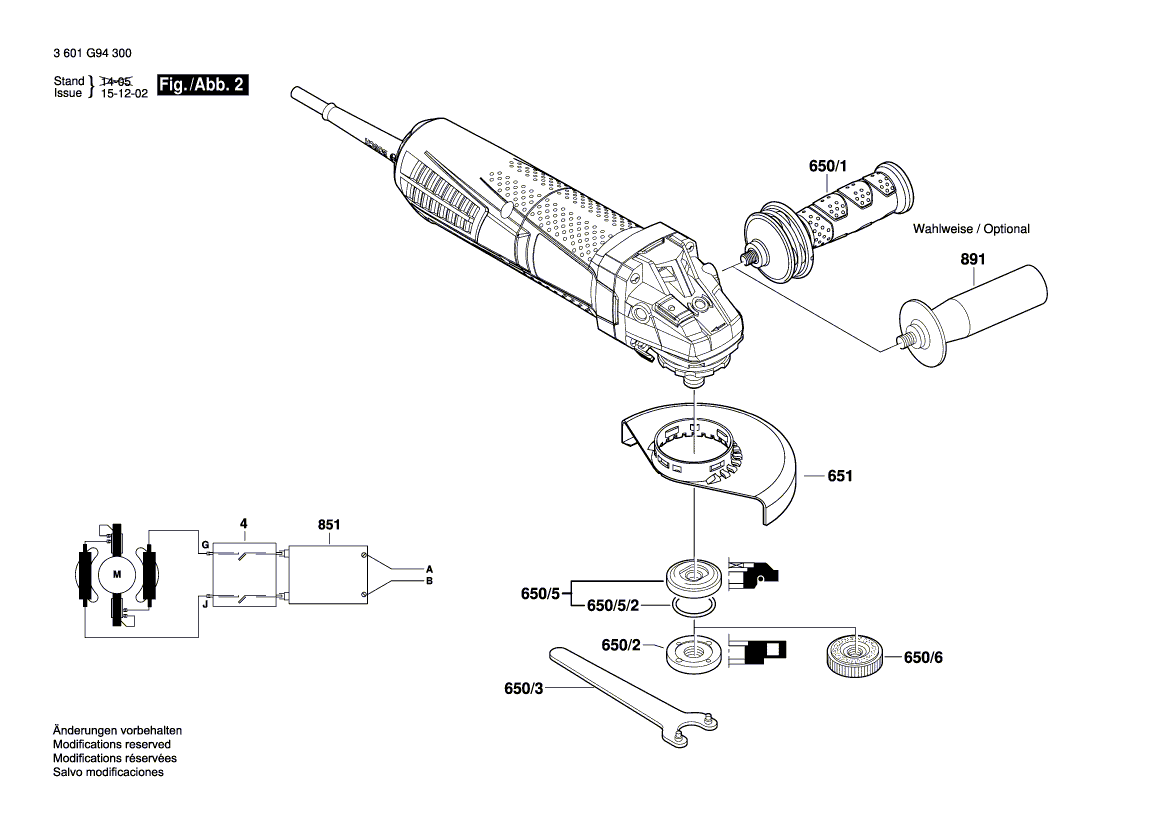 для угловой шлифмашины Bosch GWS 12-125 CIEPX 230 V 3601G94300, деталировка 2