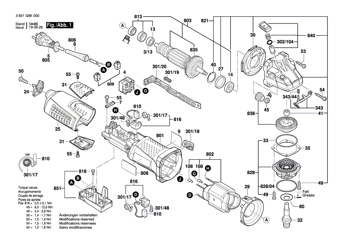 для угловой шлифмашины Bosch GWS 13-125 CI 230 V 3601G9E000, деталировка 1