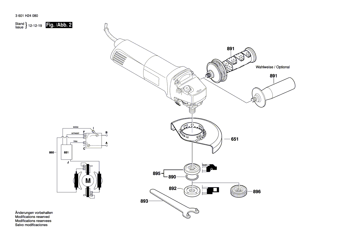 для угловой шлифмашины Bosch GWS 14-125 230 V 3601H242F2, деталировка 2